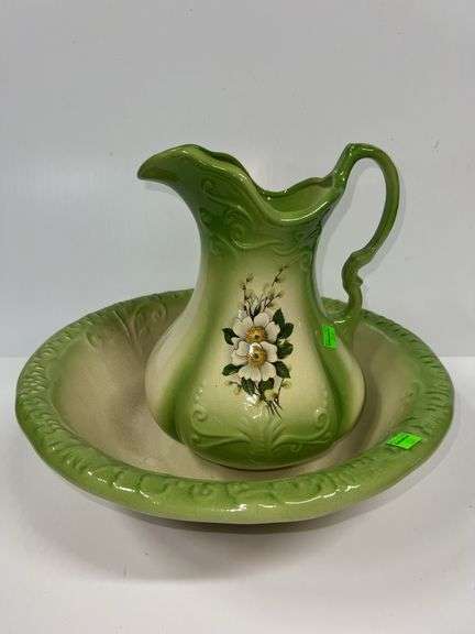 Green Ironstone Pitcher and Basin