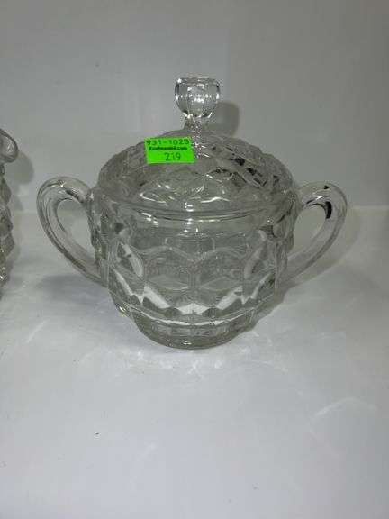 American Pattern 2056 Handled Sugar Bowl and Fostoria American Clear Crystal Glass Creamer