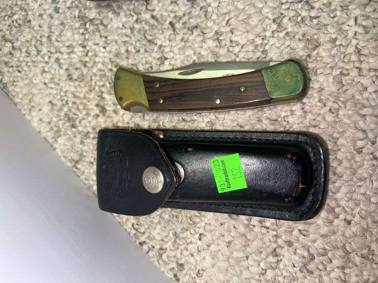 (2) Folding Knives w/ Leather Pouches