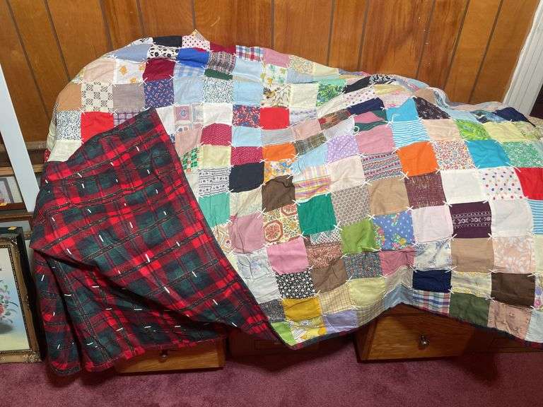 Assortment of mostly handmade quilts- some have missing pieces, tears and more