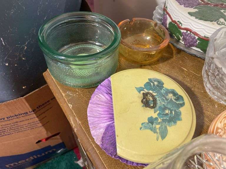 (2) totes of glassware including decorative plates, lamps, animal planters, figurines and more