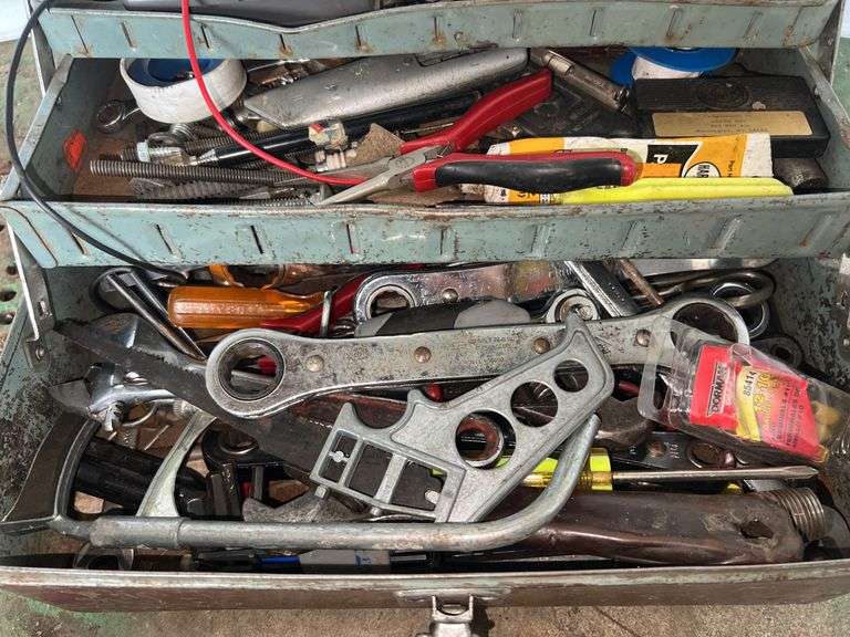 Purple Metal Toolbox w/ Contents