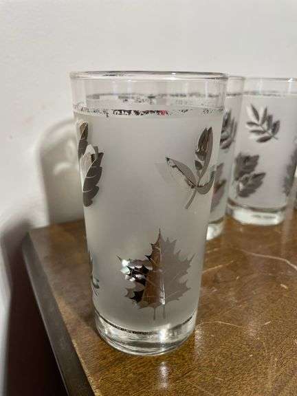 (6) Vintage Libby silver foliage drinking glasses