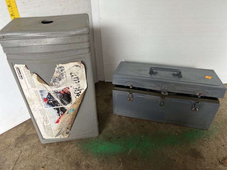 Traction Cable w/ Grey Plastic Carrying Case and Blue Metal Toolbox w/ Black Cable