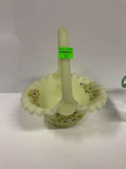 Fenton Satin Custard Basket, Fenton Art Glass Vase