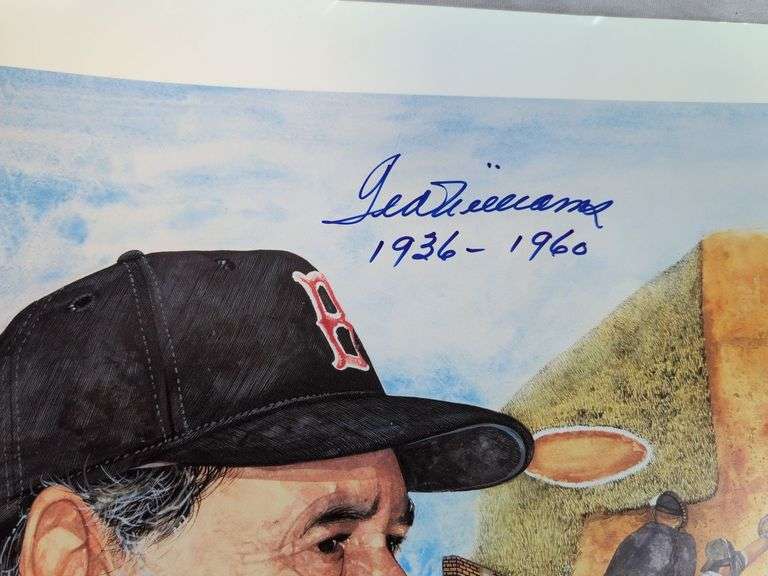 Ted Williams signed baseball Fenway Park litho, full letter JSA