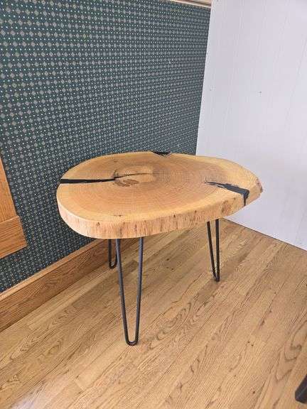 Oak End Cut Table w/ Hairpin Legs- 29"x22"x24"