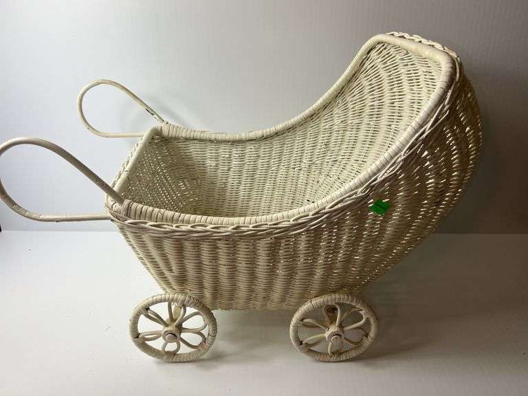 White Wicker Baby Carriage