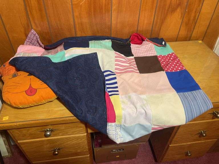 Assortment of mostly handmade quilts- some have missing pieces, tears and more