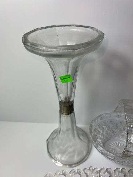 Assortment of Clear Glass Baskets, Dishes and Vases