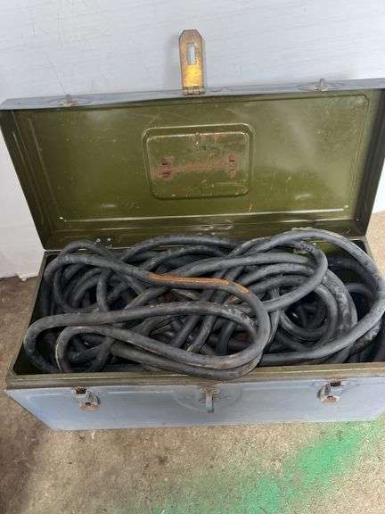 Traction Cable w/ Grey Plastic Carrying Case and Blue Metal Toolbox w/ Black Cable