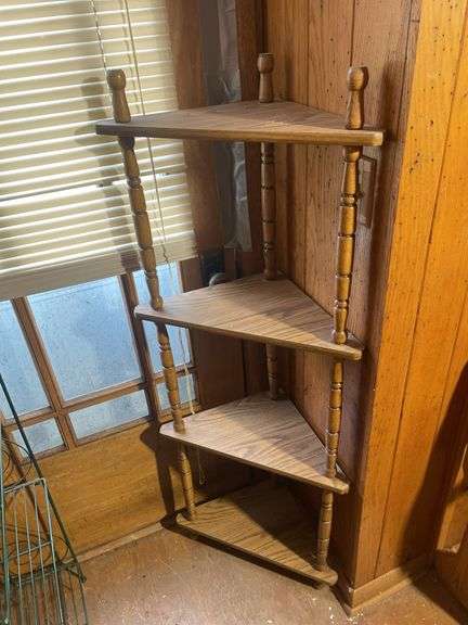 Pair of speakers, quilt rack and shelving