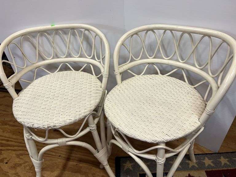 (2) White Wicker Chairs