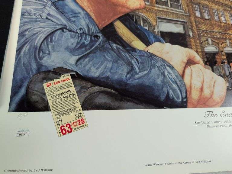 Ted Williams signed baseball Fenway Park litho, full letter JSA