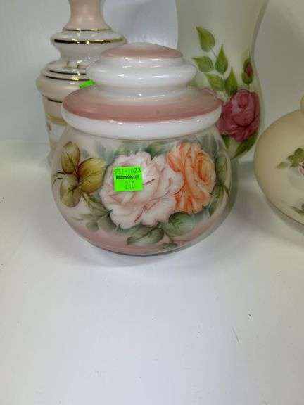 (3) Decorative Floral Dishes w/ Lids and Vase