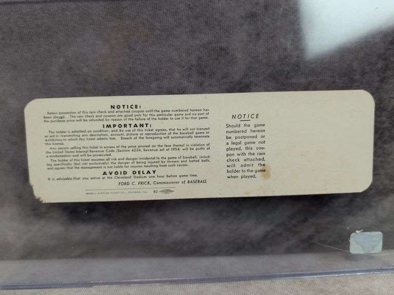 1954 Cleveland Indians World Series Ticket Stub
