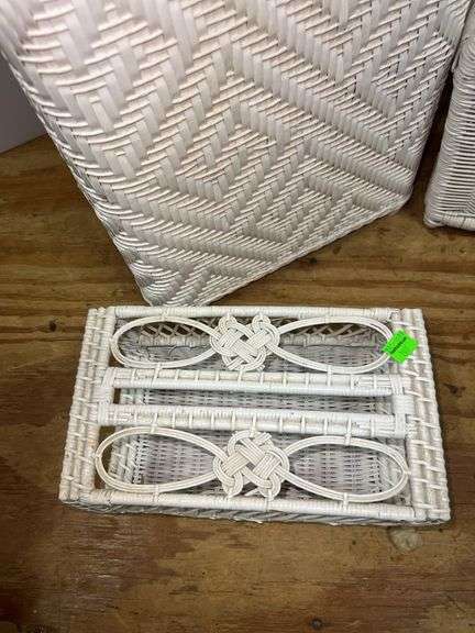 White Wicker Laundry Hamper, Newspaper Basket and Tissue Holder