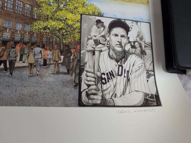 Ted Williams signed baseball Fenway Park litho, full letter JSA