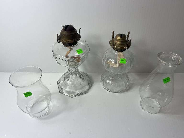(2) Vintage Clear Glass Oil Lamps