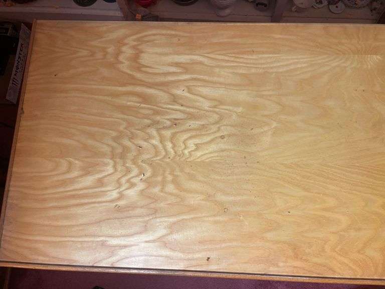 Wooden kneehole desk w/ glass top - 48x22x29