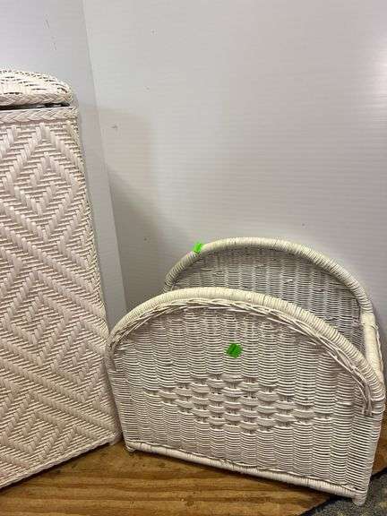 White Wicker Laundry Hamper, Newspaper Basket and Tissue Holder