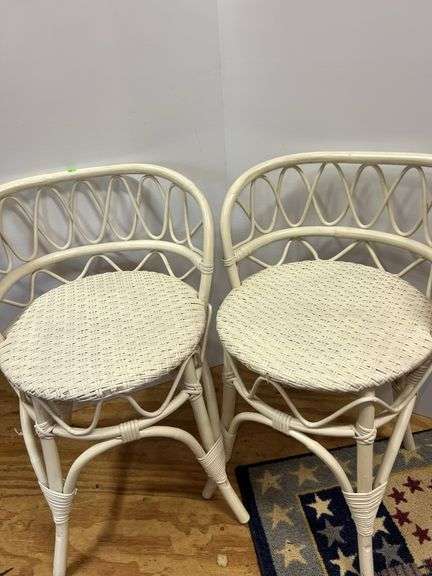 (2) White Wicker Chairs