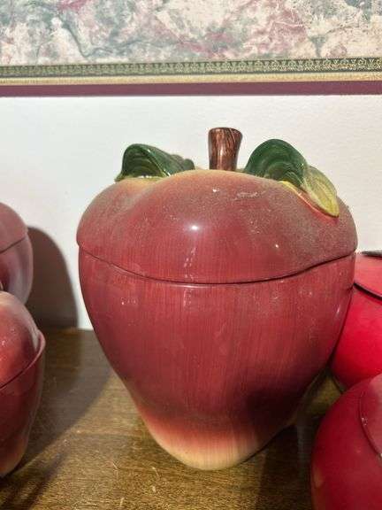 Large lot of Apple canisters - some ceramic, Apple mugs, teapots, butter dish and misc.