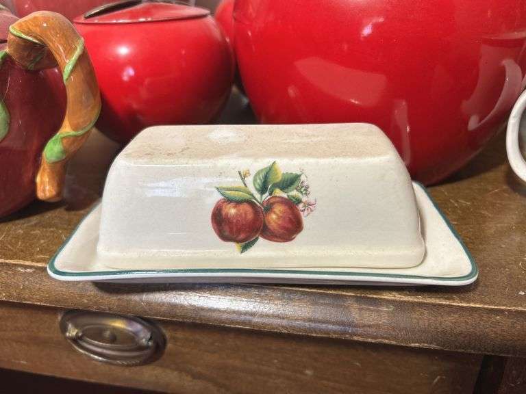 Large lot of Apple canisters - some ceramic, Apple mugs, teapots, butter dish and misc.