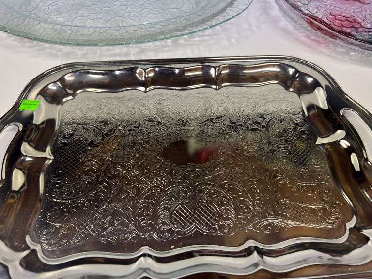 (2) Clear Glass Dishes and Silver Serving Tray