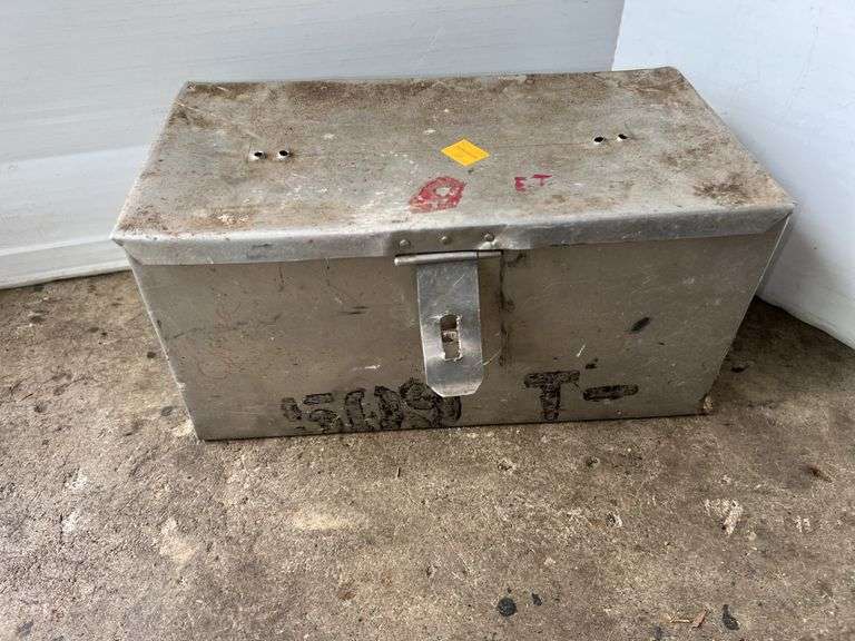 Silver Metal Storage Box w/ Contents