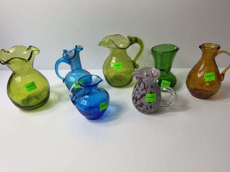 Assortment of Crackle Glass Vases