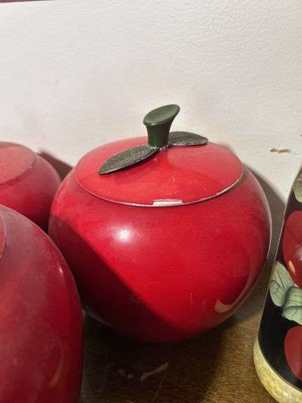 Large lot of Apple canisters - some ceramic, Apple mugs, teapots, butter dish and misc.