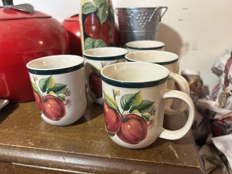 Large lot of Apple canisters - some ceramic, Apple mugs, teapots, butter dish and misc.