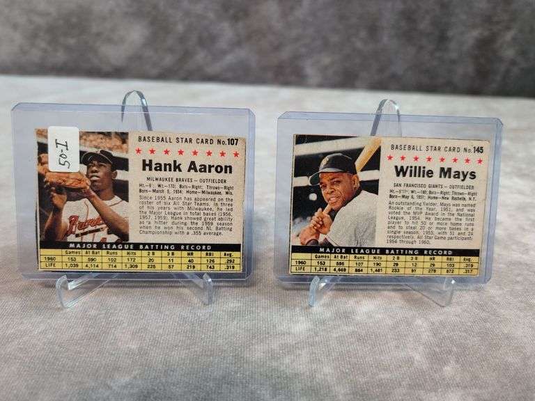 1961 Post Cereal Hand Cut Willie Mays #145 & Hank Aaron #107