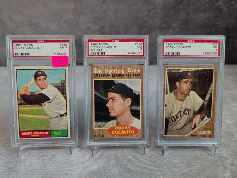 (3) Rocky Colavito PSA Graded & Cards from 1961 & 1962