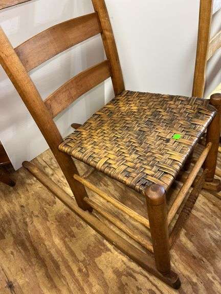 Wooden and Woven Rocking Chairs and Footstool