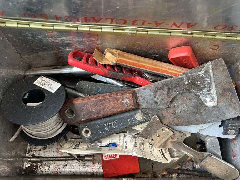 Silver Metal Storage Box w/ Contents