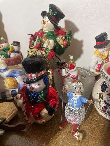 (2) boxes of mostly Christmas figurines & decorations - mostly snowmen