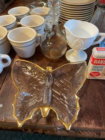 Dinner plates and platters, Lipton tea bottle, mugs, decorative glassware and more