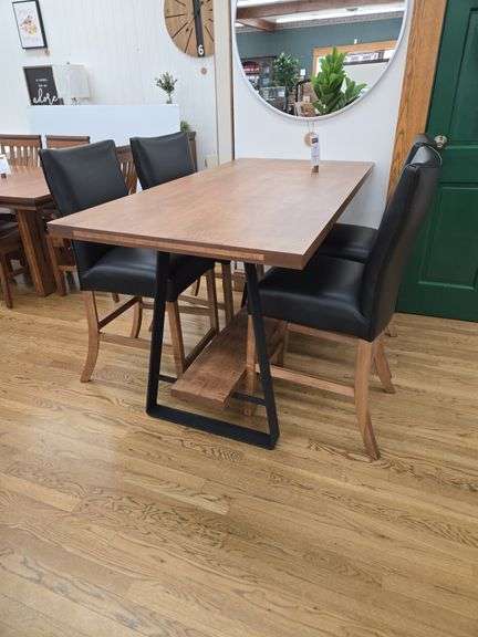 Straight edge counter table w/ stirrup base & (4) chairs