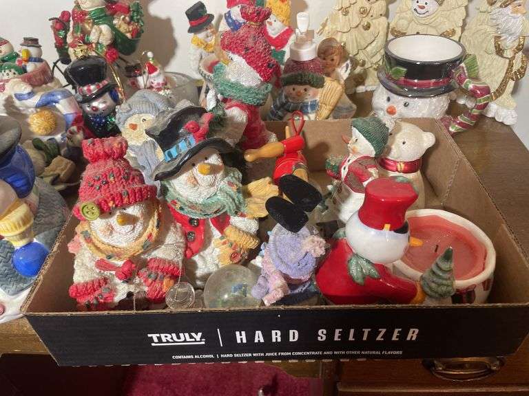 (2) boxes of mostly Christmas figurines & decorations - mostly snowmen