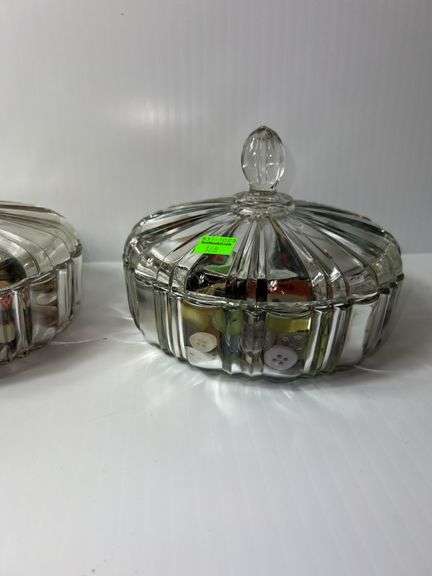 (2) Clear Glass Candy Dishes w/ Buttons