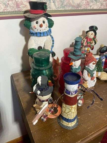 (2) boxes of mostly Christmas figurines & decorations - mostly snowmen