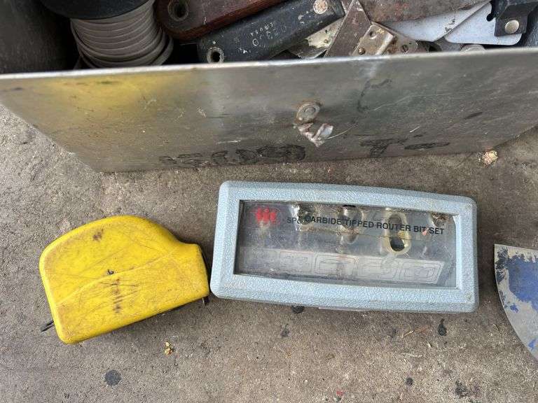 Silver Metal Storage Box w/ Contents