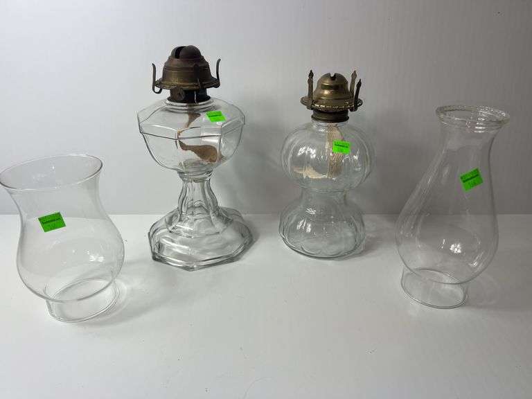(2) Vintage Clear Glass Oil Lamps