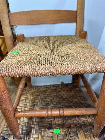 Wooden and Woven Rocking Chairs and Footstool