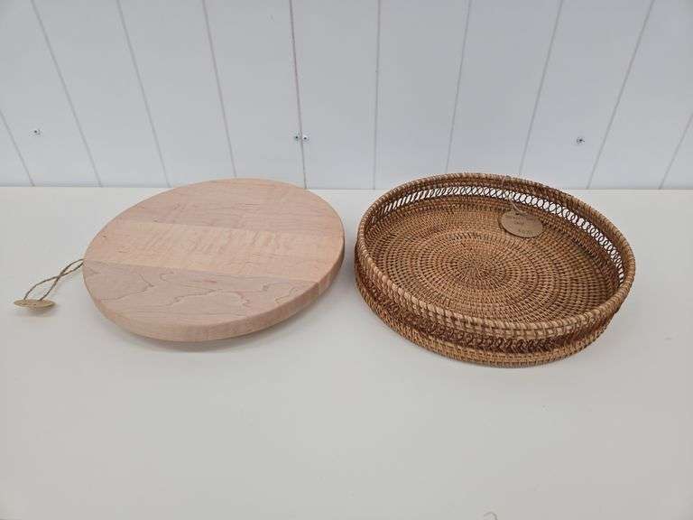 Maple Lazy Susan- 12"- unfinished & Rattan tray