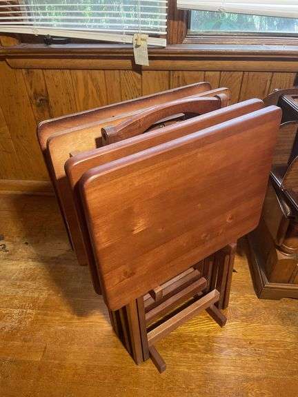 Coffee table/stand, TV tray set- moldy & hanging display cabinet
