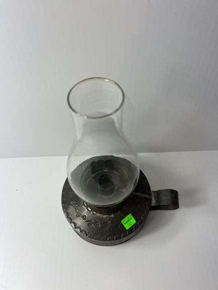 Vintage Mexican Art Oil Lamp w/ Tin Base