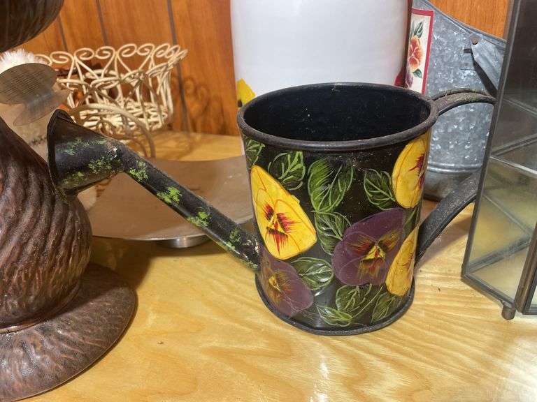 Large lot of decor including candleholder, (2) matching lamps, jug, small display case & more